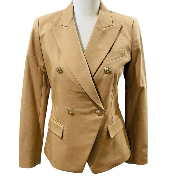 Michael Kors NWT Size 2 Double Breasted Peak Lapel Blazer Jacket Dark Camel - Picture 11 of 14